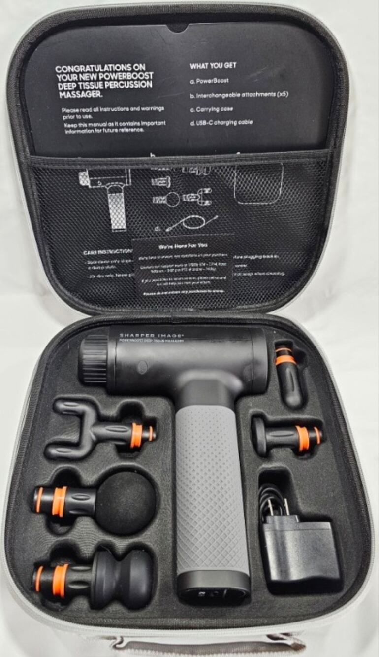 Sharper Image Powerboost Deep Tissue Percussion Massager With 5 Attachments Case